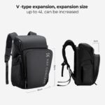 K&F Concept expandable camera backpack with side view and dimensions.