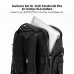 Black camera backpack with laptop compartment for 16-inch MacBook Pro or 15.6-inch laptops.