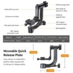 K&F Concept Gimbal Tripod Head 360 Degree Panoramic with Arca-Type QR - Image 10