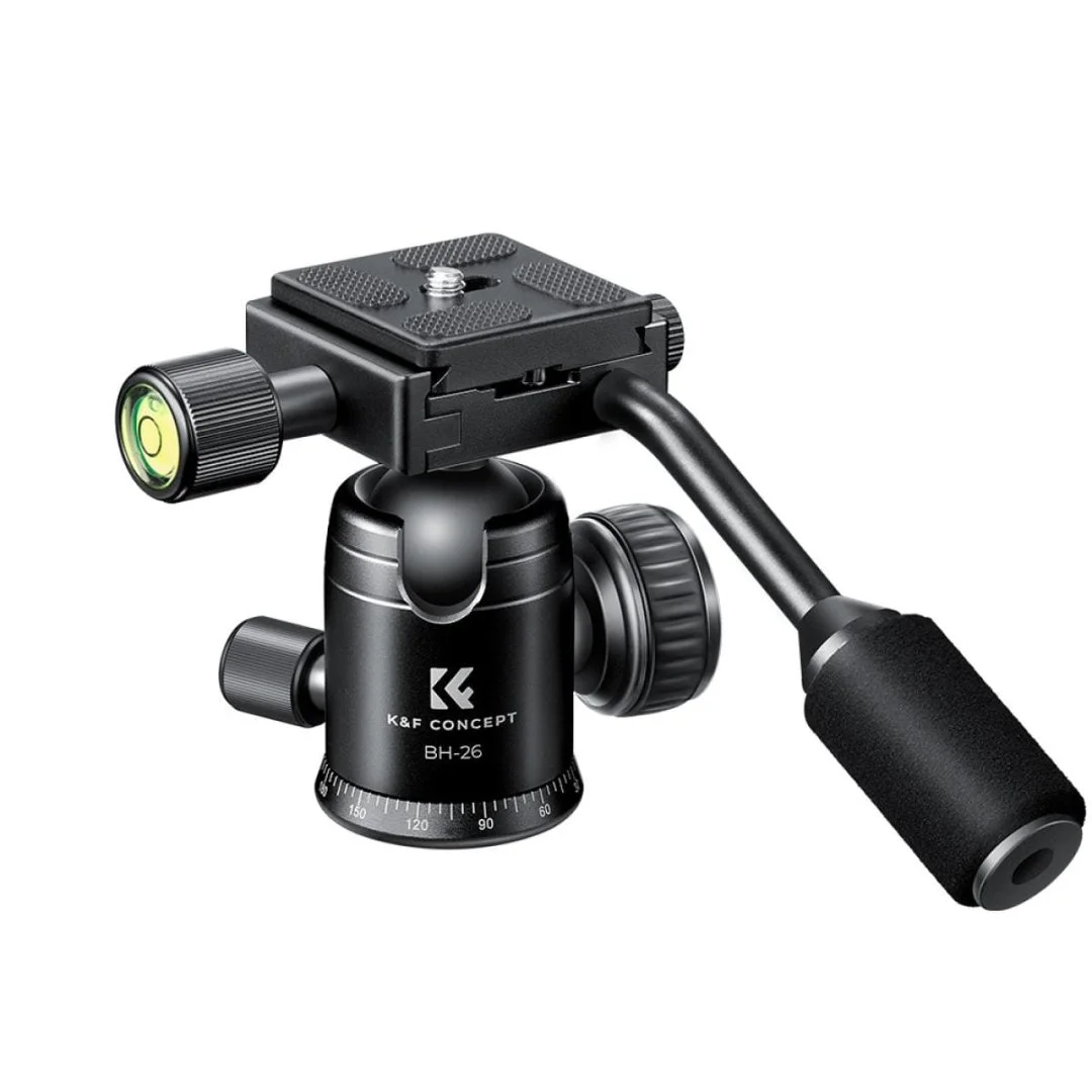 KF31.049-1-1200x1200 K&F Concept camera tripod head with adjustable knobs and spirit level.