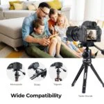 Family using camera on tripod in living room, showcasing wide compatibility with photography equipment.