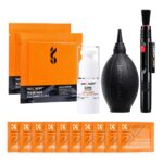 K&F Concept camera cleaning kit with cloths, lens cleaner, air blower, and pen brush.