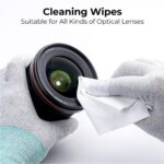 Cleaning wipes for optical lenses, ideal for camera lenses and photography gear.