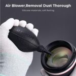 K&F Concept air blower cleaning camera lens, photography accessory.