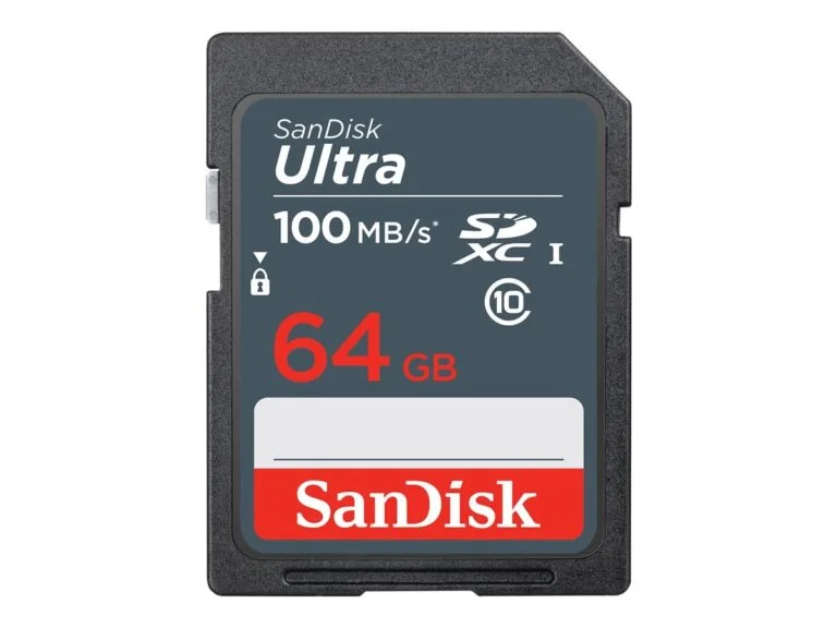 SanDisk Ultra 64GB SD card with 100MB/s speed for cameras