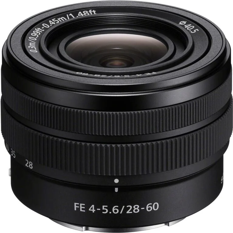 Sony FE 28-60mm f/4-5.6 lens for mirrorless cameras, compact and versatile.