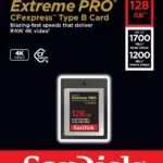 SanDisk Extreme PRO CFexpress Type B Card, 128GB, for high-speed 4K video recording.