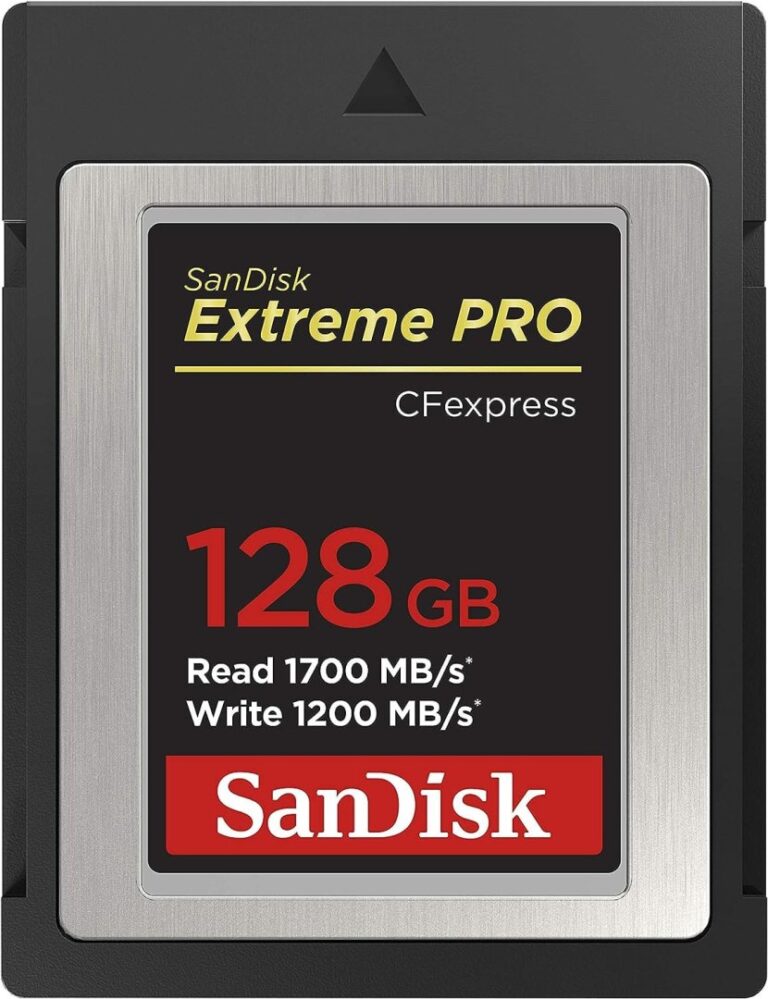 SanDisk Extreme PRO 128GB CFexpress card for high-speed photography and video.