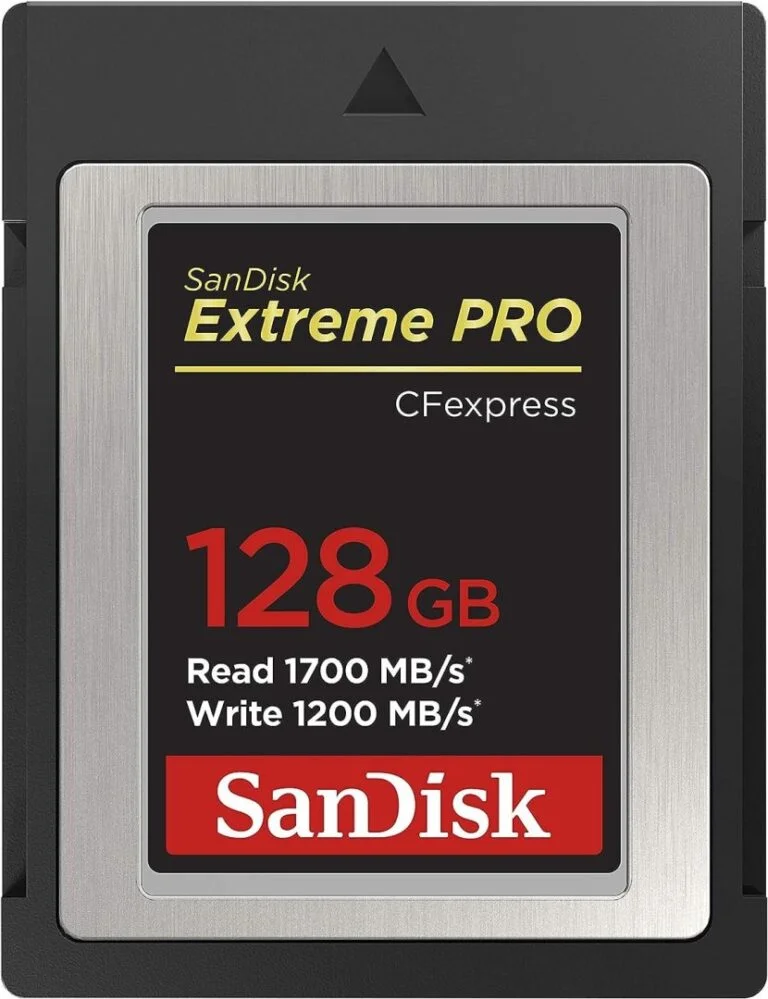 SanDisk Extreme PRO 128GB CFexpress card for high-speed photography and video.