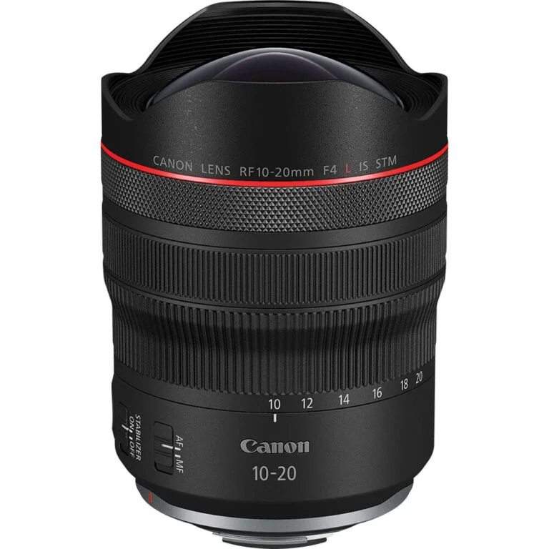 Canon RF 10-20mm f/4 L lens for mirrorless cameras, ideal for wide-angle photography.