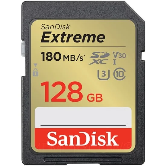 SanDisk Extreme 128GB SD card with 180MB/s speed for cameras