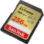 SanDisk Extreme 256GB SD card for high-speed photography and video.
