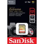 SanDisk Extreme 256GB SDXC UHS-I card for high-speed photography and video.