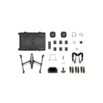 Complete drone kit with case, batteries, propellers, and accessories.