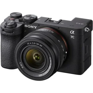 Sony mirrorless camera with lens, ideal for photography enthusiasts in the UK.