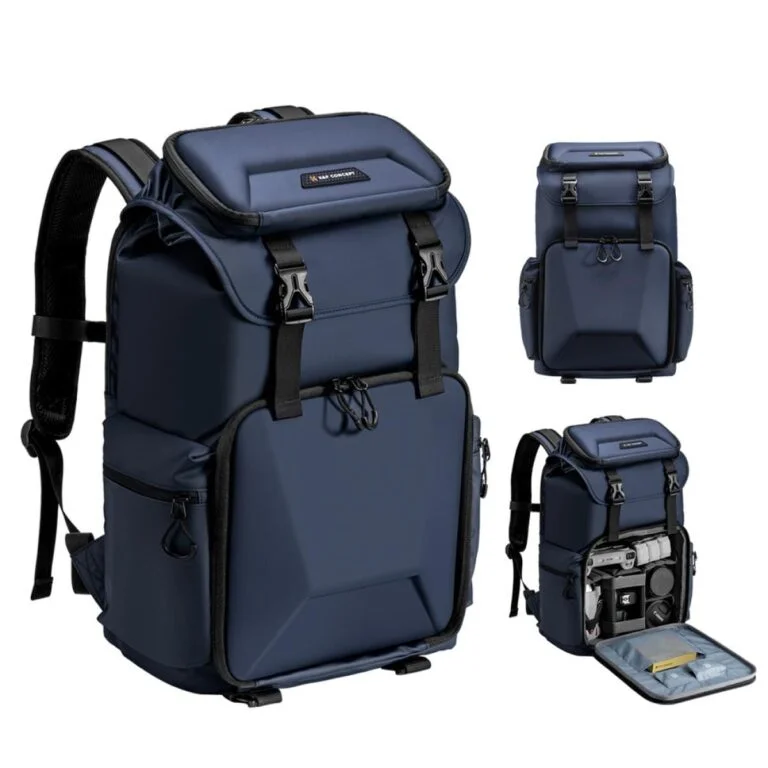 K&F Concept camera backpack with multiple compartments for photography gear.