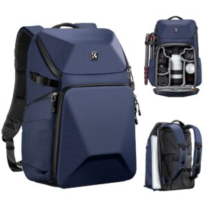 K&F Concept Navy Camera Backpack 20L Large 15.6 Waterproof Camera Bag with Front HardShell