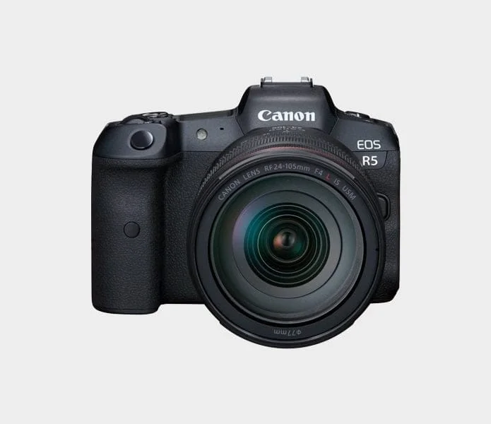 Canon EOS R5 mirrorless camera with lens, available at Camix UK.