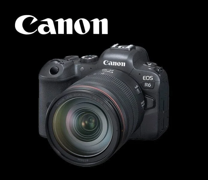Canon EOS R6 mirrorless camera with lens, available at Camix UK.