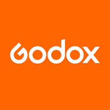 Godox logo on an orange background, photography lighting equipment brand.