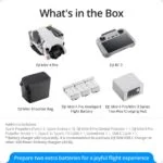DJI Mini 4 Pro drone with accessories including remote, battery, and charging hub.