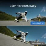 Skateboarder demonstrating HorizonSteady feature with camera stabilization on and off.