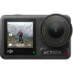 DJI Action 4 camera displaying a cyclist on a mountain trail.