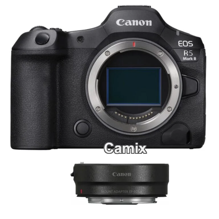Canon EOS R5 Mark II camera body with lens adapter at Camix.