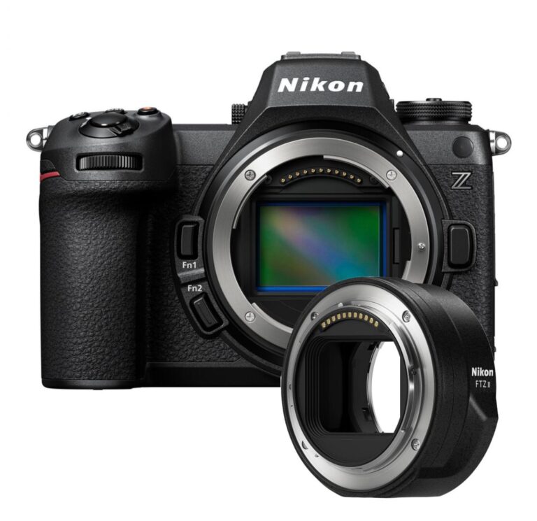 Nikon Z camera body with FTZ adapter for lenses, available at Camix UK.