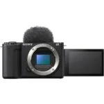 Sony mirrorless camera with flip-out screen, ideal for vlogging and photography.