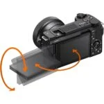 Sony mirrorless camera with tilting LCD screen, ideal for photography enthusiasts.