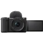 Sony mirrorless camera with flip-out screen, ideal for vlogging and photography.