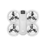 Top view of a DJI drone with protective propeller guards.