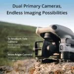 Dual primary cameras on a drone showcasing telephoto and wide-angle lenses.