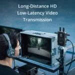 Professional video transmission setup with monitor and headset.