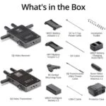 DJI video transmission kit with receiver, transmitter, cables, and accessories.