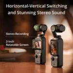 DJI camera with rotatable screen for stereo recording on a table.