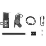 DJI camera accessories including focus motor, rod, and cables for professional photography gear.