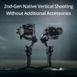 Two professional cameras on gimbals for vertical shooting in a camera shop.