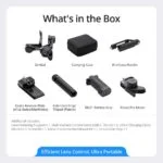 Camera gimbal kit with carrying case, handle, battery grip, and accessories.