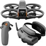 DJI drone with controller and goggles, ideal for aerial photography and videography.