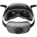 High-tech virtual reality headset with adjustable straps and lenses.