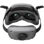 High-tech virtual reality headset with adjustable straps and lenses.