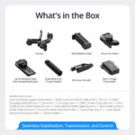 Camera gimbal kit with battery grip, focus motor, and accessories.