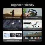 Beginner-friendly drone features including quick shots, easy takeoff, return home, and tutorials.