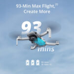 DJI drone in flight showcasing 93-minute max flight time.