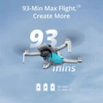 DJI drone in flight showcasing 93-minute max flight time.