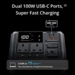 Dual 100W USB-C ports for fast charging, power station with outlets and display.