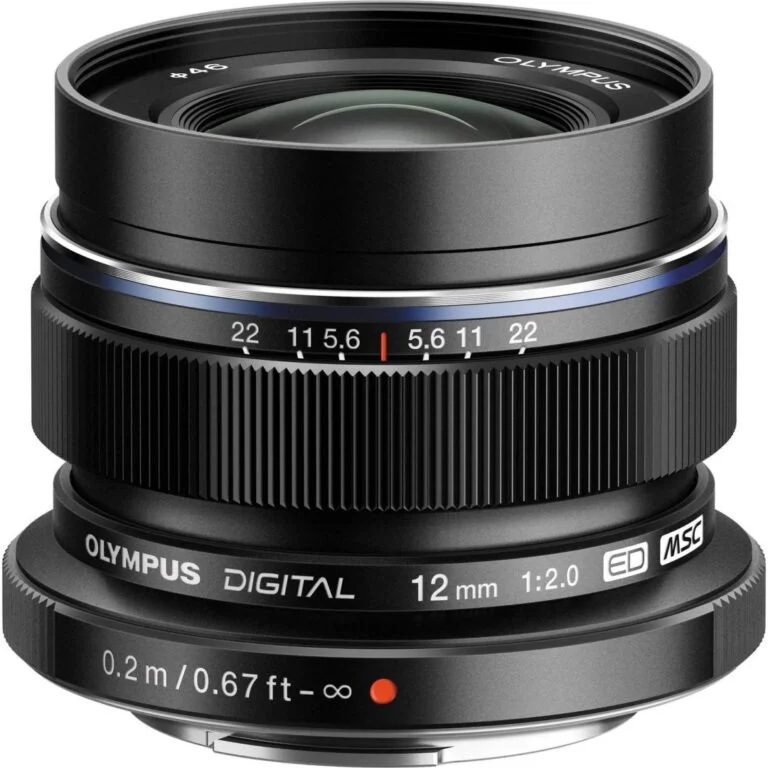 Olympus 12mm f/2.0 lens for Micro Four Thirds cameras, ideal for wide-angle photography.