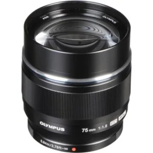 Olympus 75mm f/1.8 lens for Micro Four Thirds cameras, ideal for portrait photography.